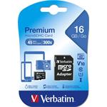 Verbatim 16GB micro SDHC karta, Class 10 + adaptér