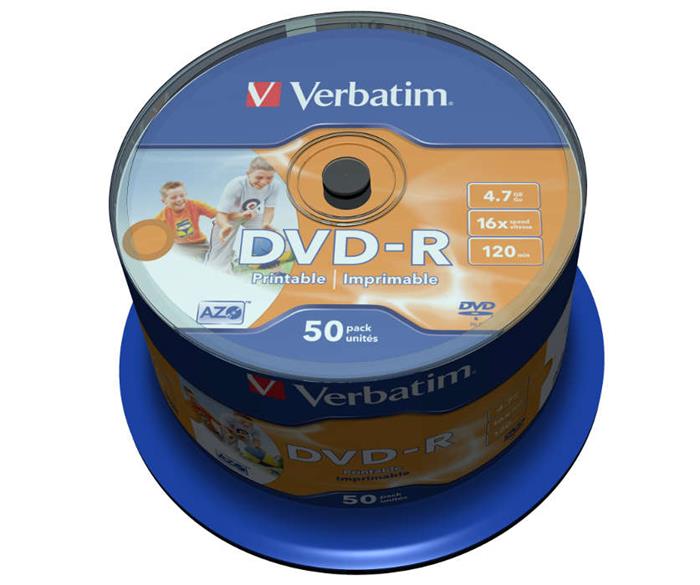 Verbatim AZO DVD-R Wide Printable, 4.7GB, no ID, 16x, 50ks, spindle
