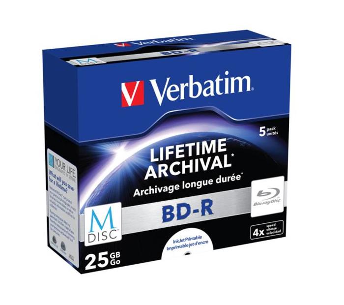 Verbatim M-DISC BD-R, 25GB, printable, 4x, 5ks, jewel case