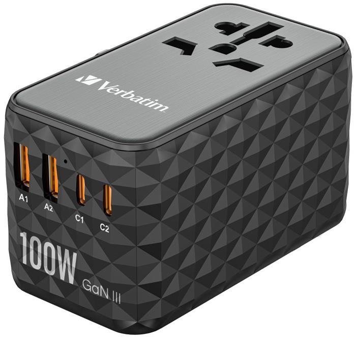 VERBATIM UTA-05 GaN III Univerzální cestovní adaptér s 2x USB-C PD 100W & QC 4+ / 2x USB-A QC 3.0