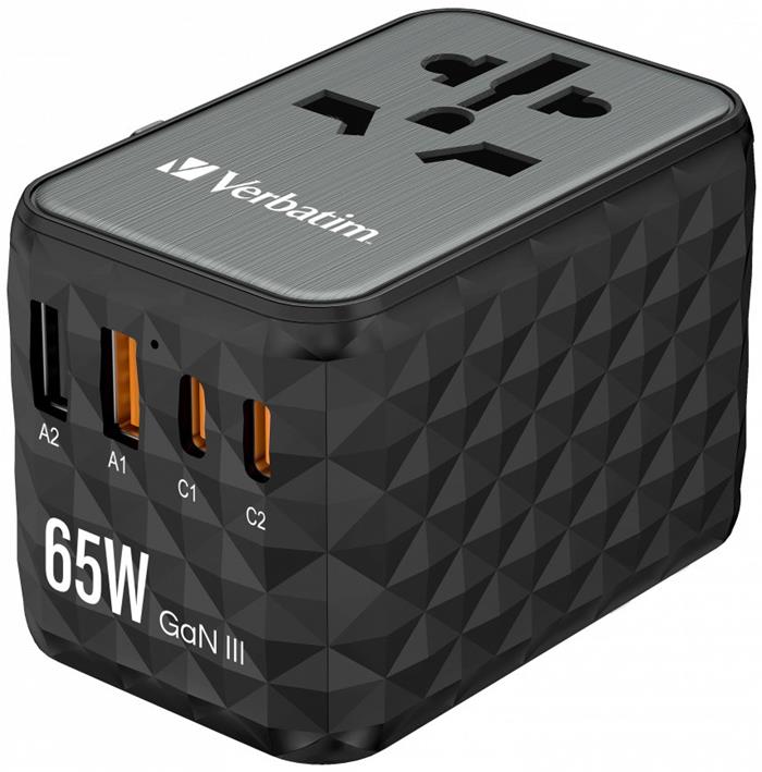 VERBATIM UTA-05 GaN III Univerzální cestovní adaptér s 2x USB-C PD 65W & QC 4+ / 2x USB-A